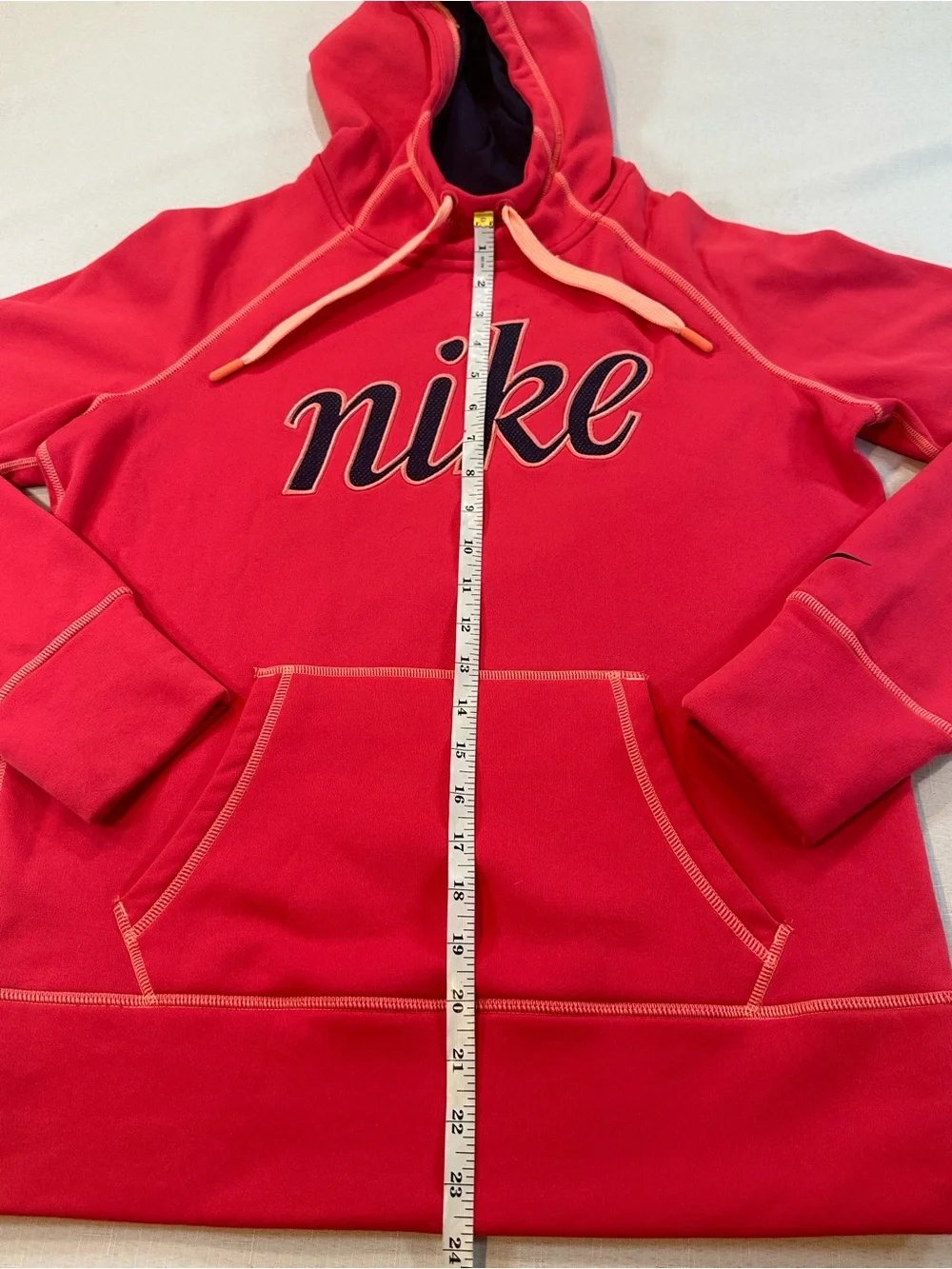 Nike Therma-FIT Coral Pink Script Logo Hoodie Size M